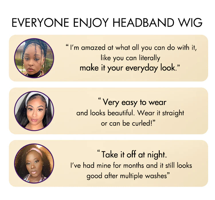 Natural Black Jerry Curly No Lace Glueless Free Part Long Headband Wig 100% Human Hair (Get Free Trendy Headbands)