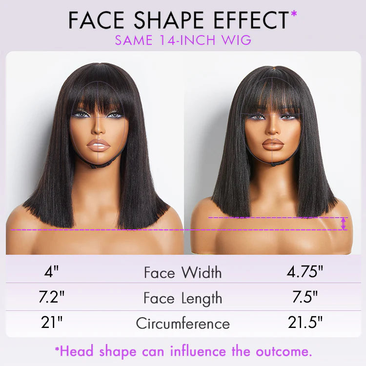 Yaki Blunt Cut Bob Wig with Bangs Glueless Minimalist Lace Short Wig Breathable Cap
