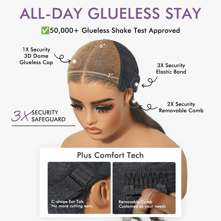 All-Day Comfort™ Wig PartingMax Brown Highlights Funmi Curly 7x6 Closure HD Lace Glueless Wig Pre Cut Lace