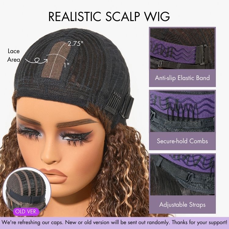 1 SEC INSTALL WIG |Wave Natural Scalp Glueless Minimalist Lace Short Curly Wig with Bangs