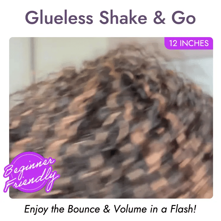 1 SEC INSTALL WIG |Wave Natural Scalp Glueless Minimalist Lace Short Curly Wig with Bangs