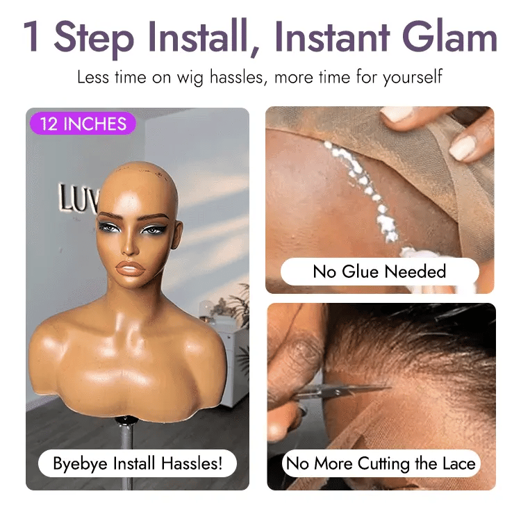 1 SEC INSTALL WIG |Wave Natural Scalp Glueless Minimalist Lace Short Curly Wig with Bangs
