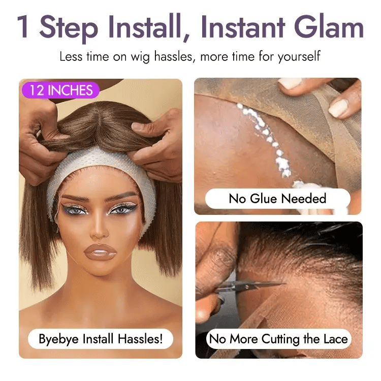 Yaki Blunt Cut Bob Wig with Bangs Glueless Minimalist Lace Short Wig Breathable Cap