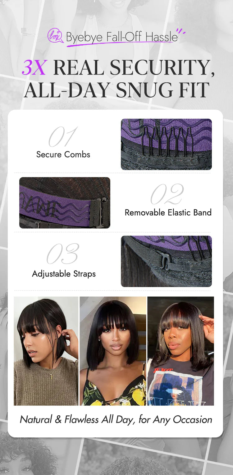 Yaki Blunt Cut Bob Wig with Bangs Glueless Minimalist Lace Short Wig Breathable Cap