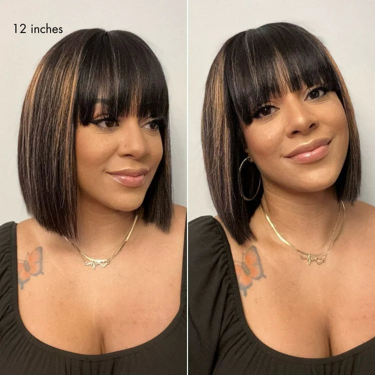 Yaki Blunt Cut Bob Wig with Bangs Glueless Minimalist Lace Short Wig Breathable Cap
