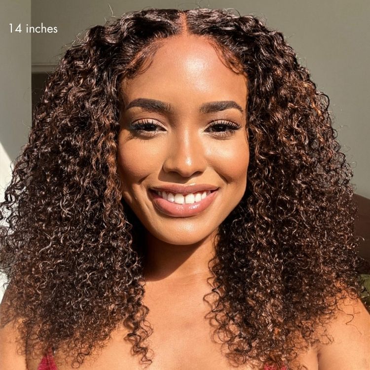 180% Density Copper Highlight Kinky Curly Glueless 5x5 Lace Closure Wig Pre-Cut Lace
