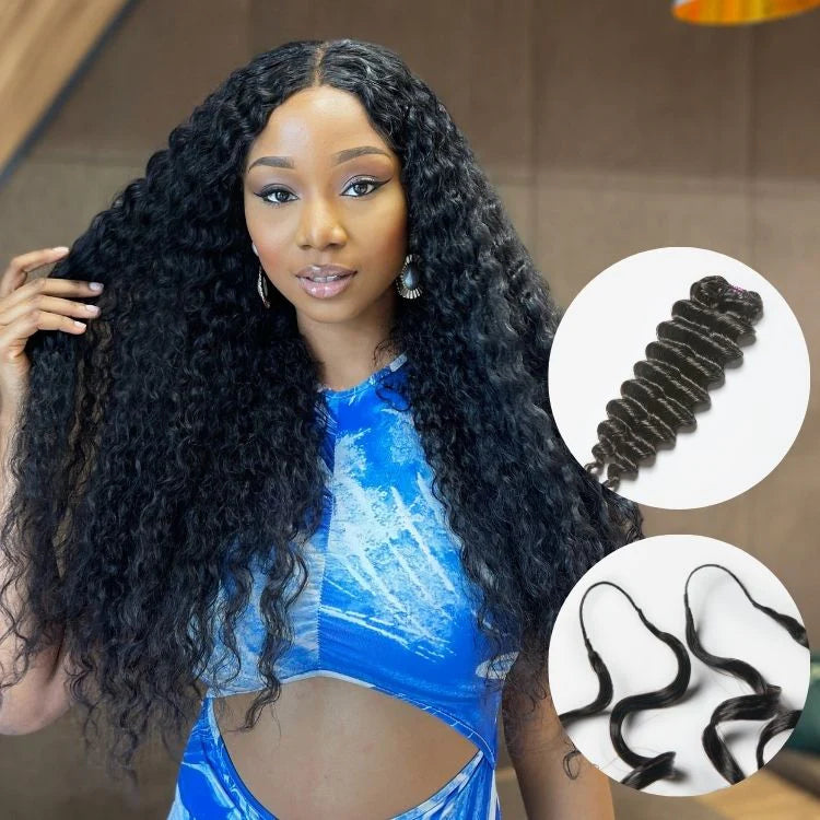Readitress™ Pre-Separated Feather Crochet Human Hair Extensions Deep Wave / Kinky Straight / Silky Straight Protective Style