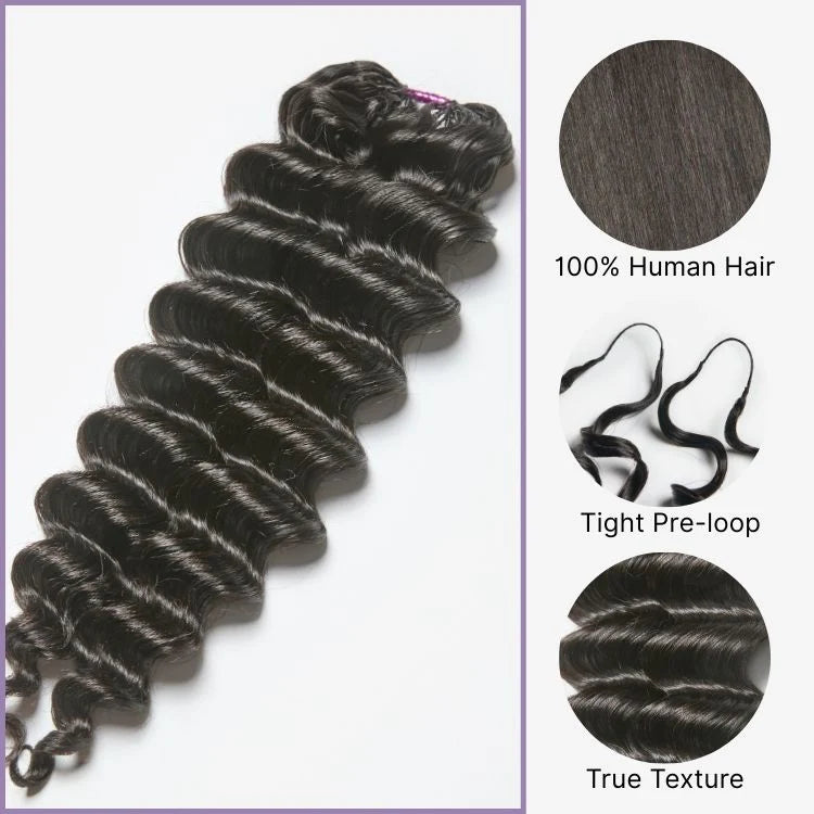 Readitress™ Pre-Separated Feather Crochet Human Hair Extensions Deep Wave / Kinky Straight / Silky Straight Protective Style
